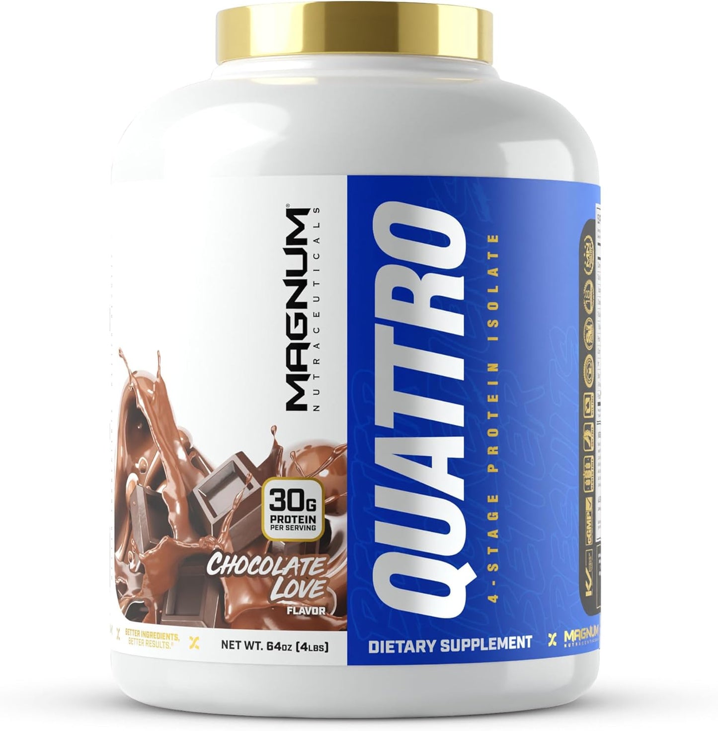 Magnum Nutraceuticals Quattro Whey Protein Powder, Chocolate Love 4lb – Premium Protein Isolate Blend for Muscle Growth & Recovery