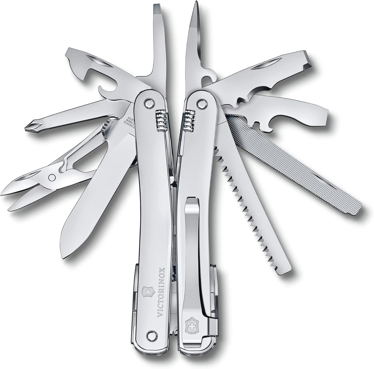 Victorinox Swiss Tool Spirit MX Clip Swiss Army Knife, 25 Function Swiss Made Multitool with Large Blade, Pliers and Wire Cutter - Silver