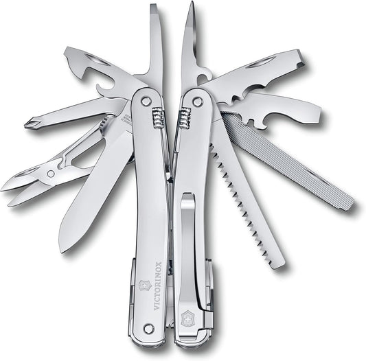 Victorinox Swiss Tool Spirit MX Clip Swiss Army Knife, 25 Function Swiss Made Multitool with Large Blade, Pliers and Wire Cutter - Silver