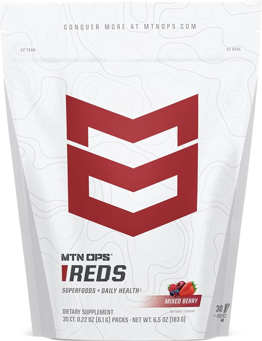 MTN OPS Super Reds Daily Health and Antioxidant Drink Powder, Free Radical Fighting Blend Boosted with Phyto-Nutrients, 30 On-The-Go Packs, Just Add Water