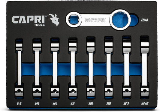 Capri Tools 1\/2 in. Drive Torque Adapter Set, 12-Point Box End, 14 to 24 mm, Metric, 9-Piece with Mechanic's Tray