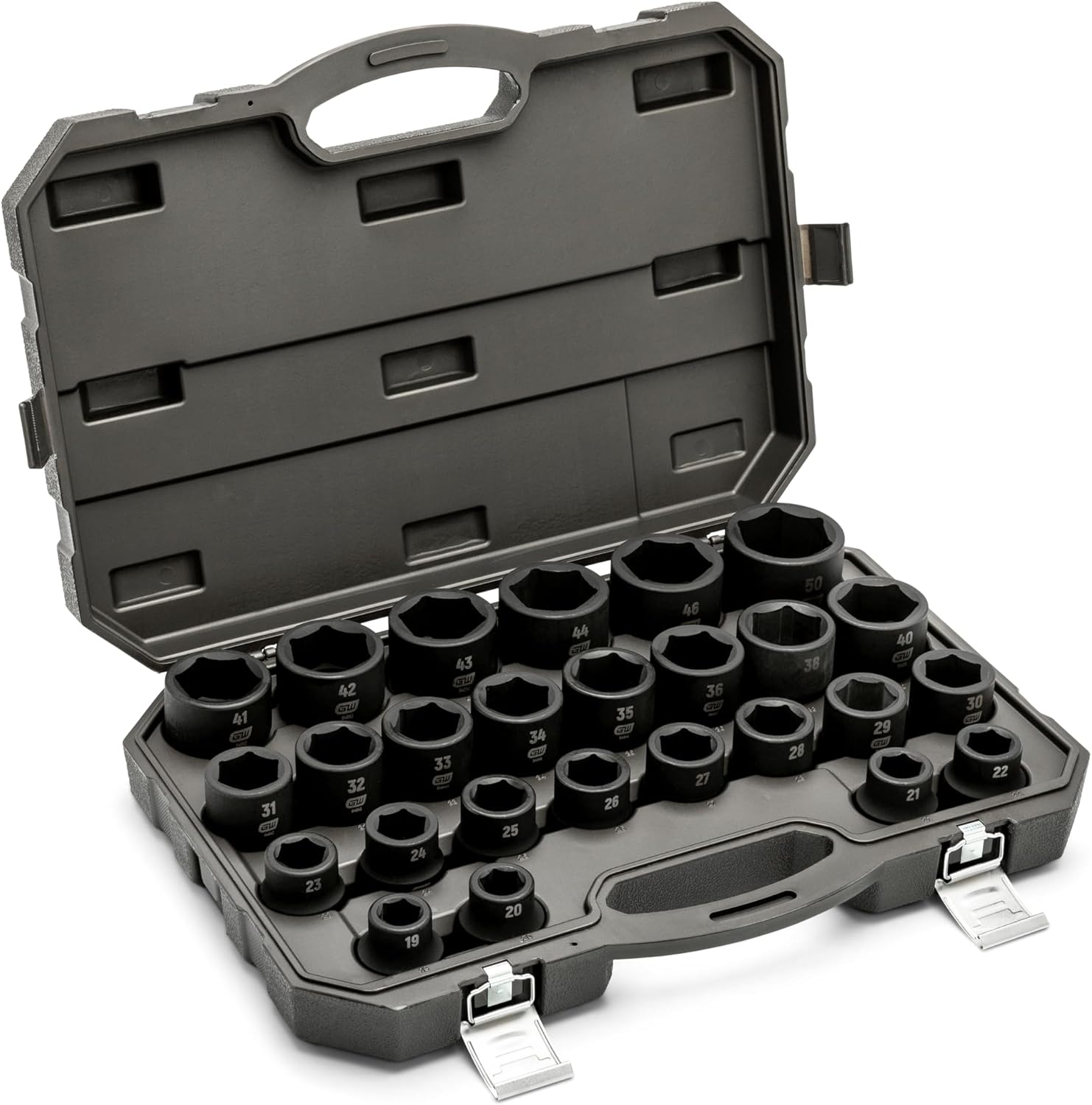 GEARWRENCH 26 Piece 3\/4" Drive 6 Point Metric Impact Socket Set | 19mm-50mm| 84031