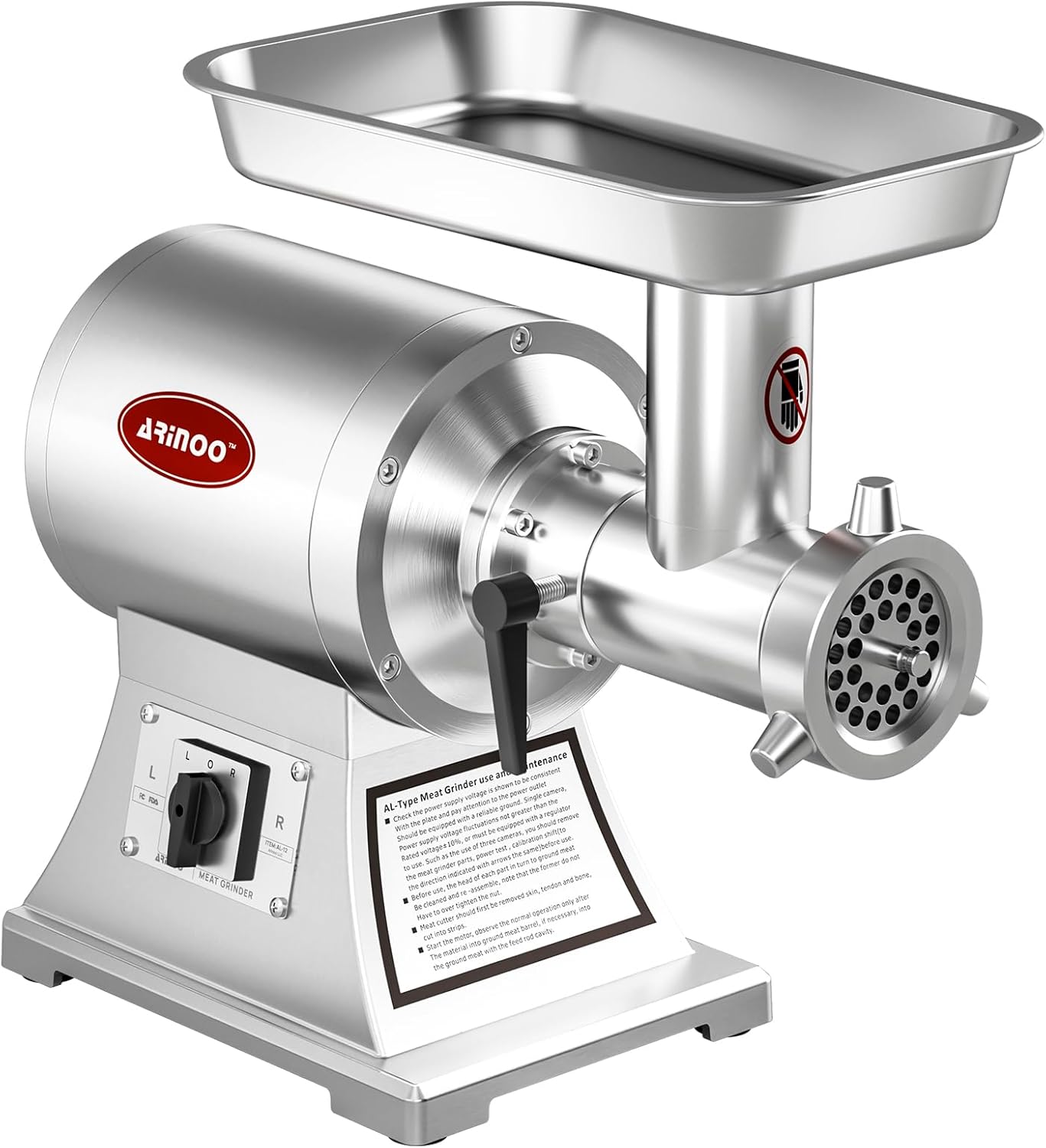 ARINOO Commercial Meat Grinder #22C, 0.9HP Heavy Duty Stainless Steel Industrial Meat Mincer w\/2 Blades & Meat Pusher,Electric Meat Grinders for large batches home butchering, or small farm processing