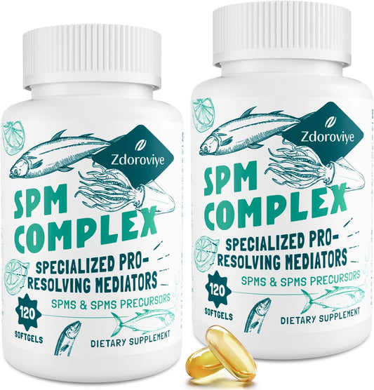 Zdoroviye SPM Supplement - Specialized Pro-Resolving Mediators and SPMs Precursors Complex for Balanced Immune Response, Brain, Tissue & Cellular - 120 Softgels (2 Bottle)