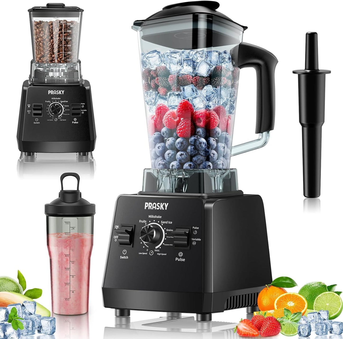 Blender for smoothies, PRASKY 1000W Blenders for Kitchen, 25,000 RPM Powerful Blender 68oz BPA-Free Juicer and Grinder with To-Go Gym Bottle, Countertop Blenders for Ice Crushing, Shakes, Fruits