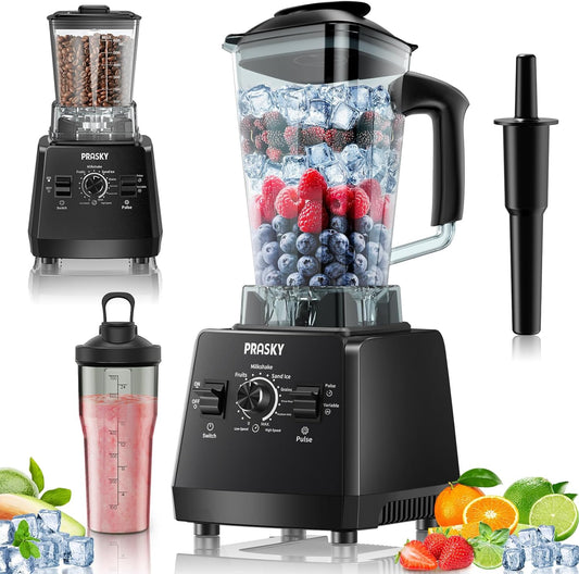 Blender for smoothies, PRASKY 1000W Blenders for Kitchen, 25,000 RPM Powerful Blender 68oz BPA-Free Juicer and Grinder with To-Go Gym Bottle, Countertop Blenders for Ice Crushing, Shakes, Fruits