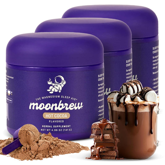 MoonBrew Nighttime Magnesium Hot Cocoa, Natural Sleep Aid Drink Mix for Adults, 3-Pack - Calming Melatonin-Free Sleep Support - Sleepy Hot Chocolate Powder with L-Theanine, Chamomile & Zinc Glycinate