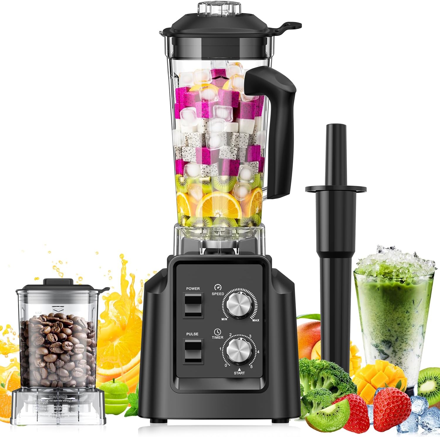 Blender, Blender for Smoothies, Blenders for Kitchen, Professional Countertop Blenders with 68Oz. Pitcher and 20Oz. Grinder, Adjustable Speeds, Timing Control, Black, HS-209D