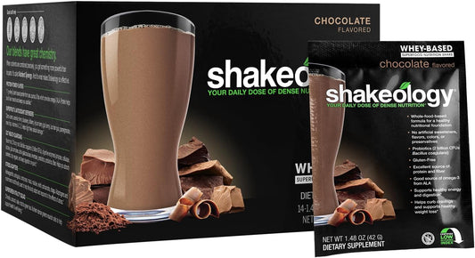 BODi Shakeology Whey-Based Protein Powder \u2013 Gluten-Free Superfood Shake with Vitamins & Minerals \u2013 Helps Support Healthy Weight Loss & Gut Health, Chocolate, 14 Individual Packets