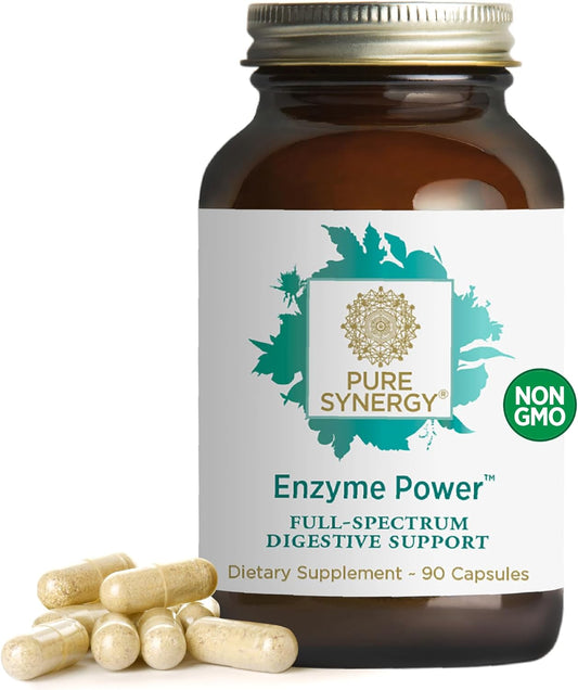 PURE SYNERGY Enzyme Power | Digestive Enzyme Supplement | Digestive Health Enzymes with Nattokinase, Bromelain, and Serrapeptase | for Digestive and Gut Health (90 Capsules)