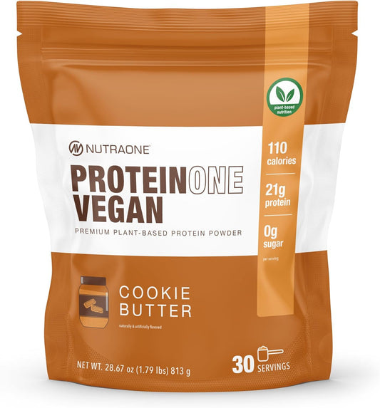 NutraOne ProteinOne Vegan Plant-Based Protein Powder Vegan Protein Powder, Dairy-Free, Pea and Rice Protein (Cookie Butter)