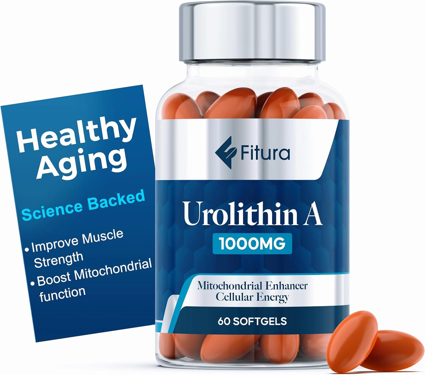 Healthy Aging Urolithin A - 1000mg, 60 Softgels Mitopure - for Muscle Strength & Cellular Energy - Mitochondrial Function & Overall Wellness