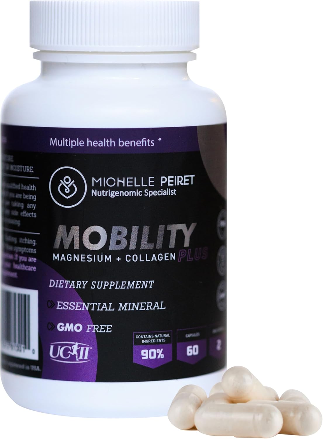 Michelle Peiret Mobility - Magnesium + Collagen Supplement with Hyaluronic Acid & Vitamin C | Supports Bones, Joints & Muscles | Gluten-Free & Non-GMO | 60 Capsules for Men & Women