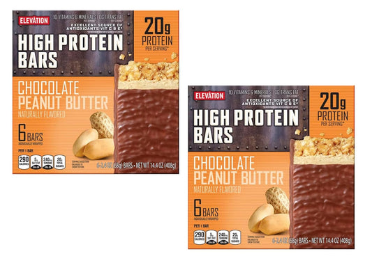 Generic 2-PACK ELEVATION Chocolate Peanut Butter High Max Protein Bars, 6 Bars Per Box, 12 Bars Total 20 GRAMS OF PROTEIN PER BAR. 10 Vitamins and Minerals, Excellent Source of Antioxidants,