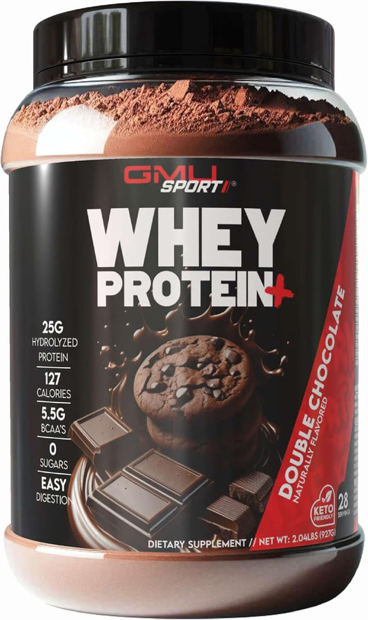 GMU SPORT - Whey Protein+ 28 Servings - No Filler, Whey Protein Powder for Women and Men - Low-Calorie, Sugar-Free, Fast-Absorbing Protein Supplement for Muscle Growth & Recovery, Double Chocolate