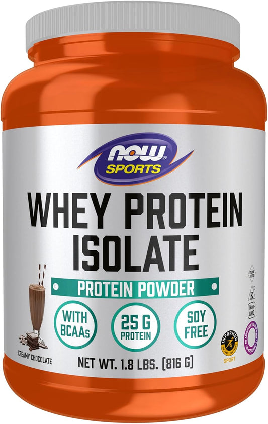 NOW Foods Sports Nutrition, Whey Protein Isolate, 25 g With BCAAs, Creamy Chocolate Powder, 1.8-Pound