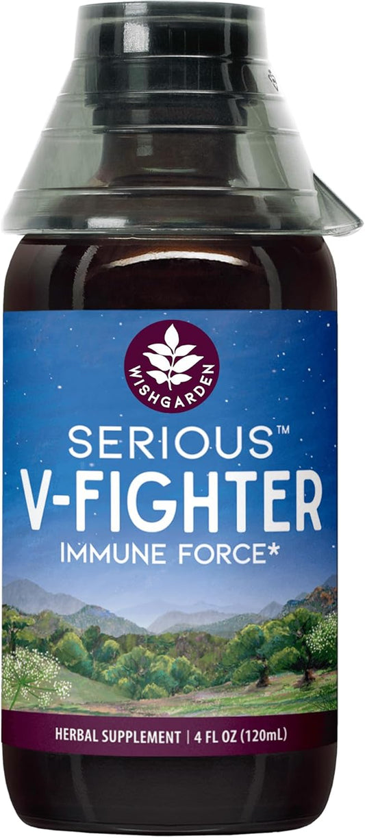 WishGarden Herbs Serious V-Fighter - Plant-Based Herbal Rapid Immune Support & Respiratory Health with OSHA & Goldenseal, Soothes Aches & Irritated Lungs, Supports Optimum Body Temperature, 4oz