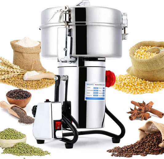 BAOJIAFU Electric Grain Mill Grinder 3000g High-speed Grain Spice Herb 4000W Dry Grinder Machine 304 Stainless Steel Superfine powder high-speed grain mill 36000r\/min for Kitchen Home and Commercial