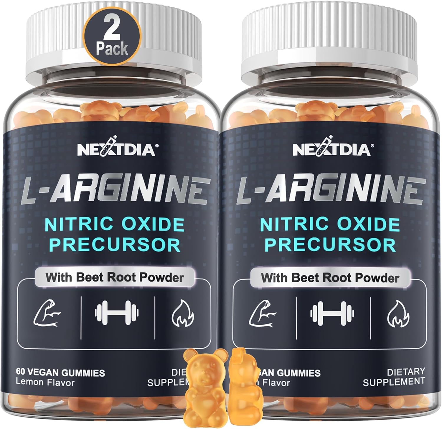Nextdia Sugar Free L Arginine Nitric Oxide Gummies 1300mg for Men & Women with L Citrulline, Beet Root, B3 | L Arginine L Citrulline Supplements | Vegan, 120 Counts