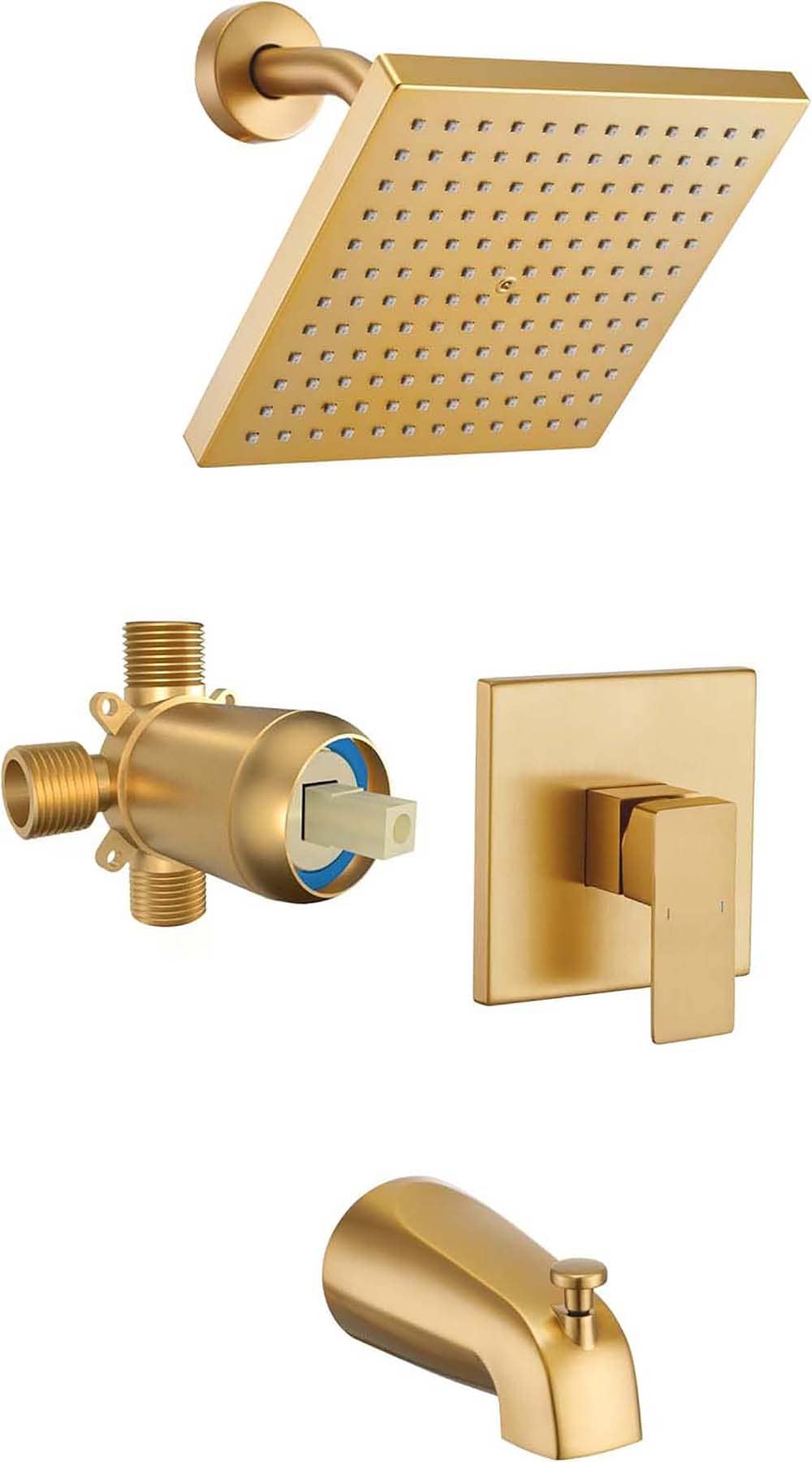 Sumerain Shower Faucets Brushed Gold 1-handle Handheld 8-in Square Shower Faucet with Valve