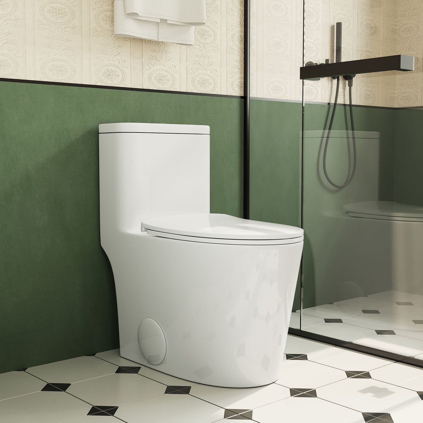 WELLFOR TL White Elongated Standard height 12-in Rough-In WaterSense 1.6 GPF Dual Flush Soft Close 1-piece Toilet