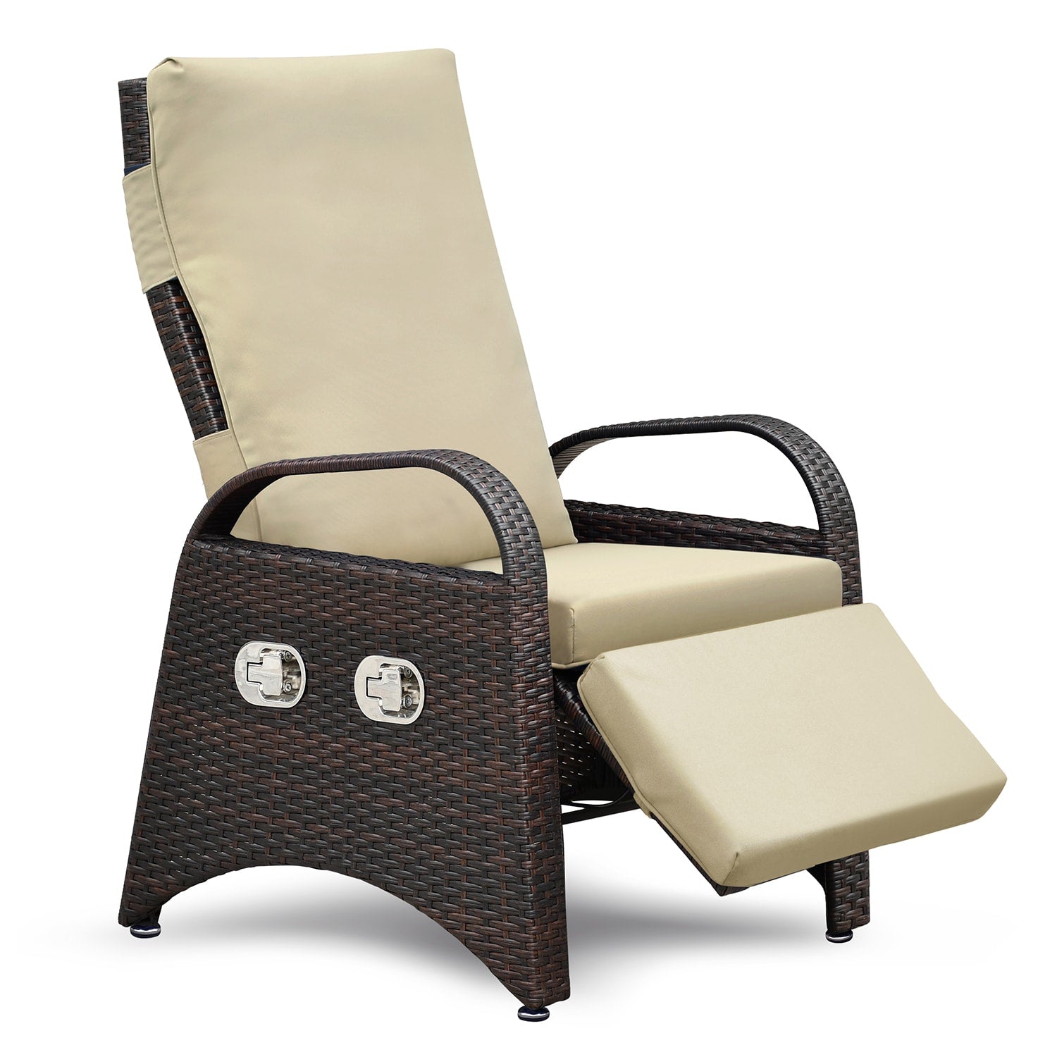 Dimakai Rattan Brown Metal Frame Stationary Recliner Chair with Beige Cushioned Seat
