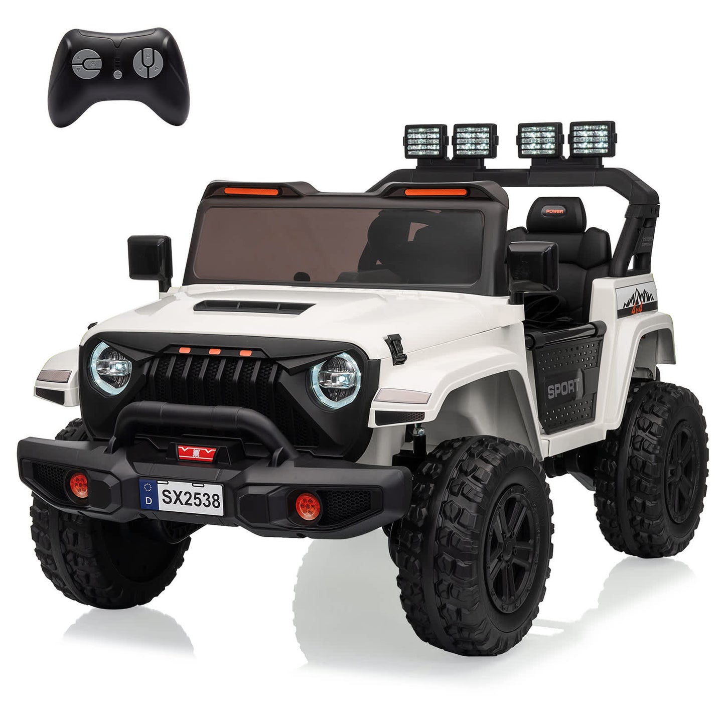 Qeetex 24V Kids Electric Ride On Car 2 Seater 4WD with 5.9 Extendable Body 13 All Terrain Tires Parental Remote LED Lights Music for Ages 3â€“8