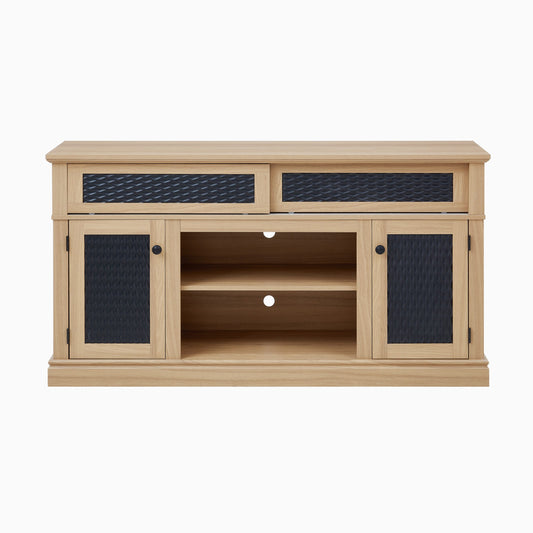Tatayosi Embossed pattern TV stand TV and media console with open and closed storage space and sliding door for living room bedroom light oak 58.27 inch W by 15.35 inch W by 31.7 inch H