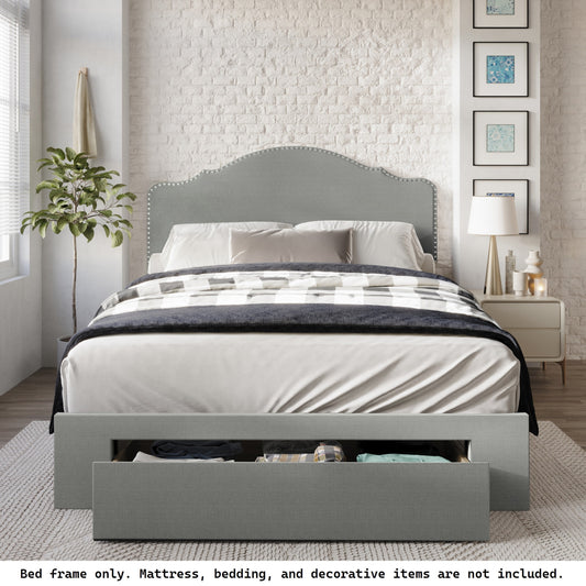 ChaletPosh King Light Grey Wood Storage Upholstered Bed with Headboard