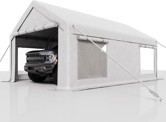 Qeetex Heavy-Duty Carport Canopy with Roll-Up Windows  Doors  Waterproof Garage Tent Shelter for Cars  Trucks  Boats  180G Durable Tarp Cover