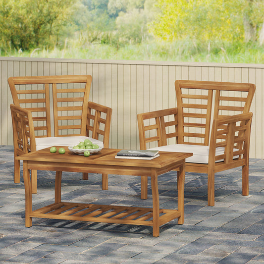 Christopher Knight Home Caydon Acacia Wood Outdoor Club Chair and Coffee Table Set with Cushions