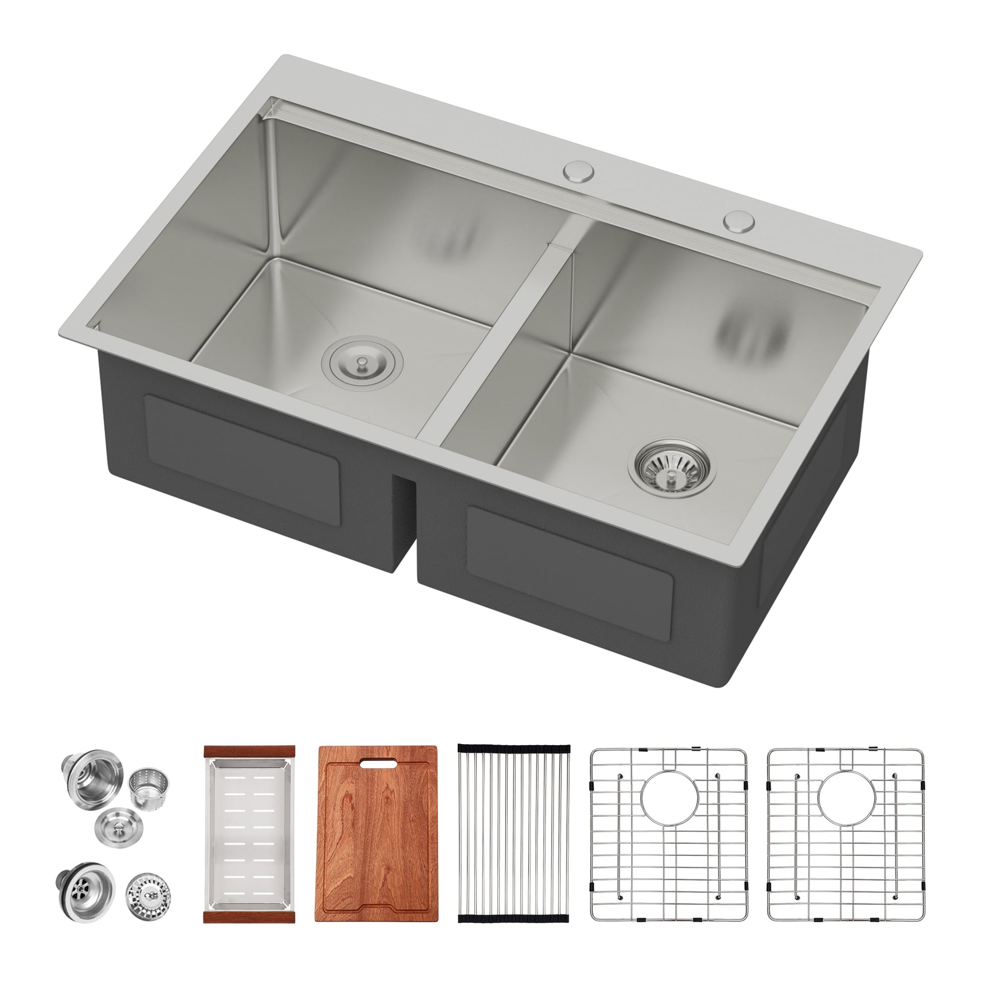 Lordear 16 Gauge Drop-In Sink Drop-in 33-in x 22-in Stainless steel Double equal bowl 16 -Gauge Workstation Kitchen Sink