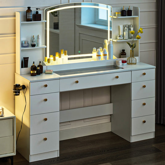 Bvldfamly 55.32-in White Makeup Vanity