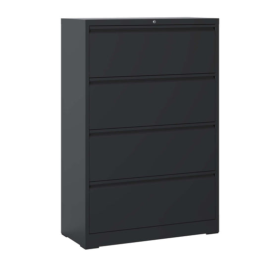 Tatayosi Lateral File Cabinet 4 Drawer Black Filing Cabinet with Lock Lockable File Cabinet for Home Office Locking Metal File Cabinet for Legal/Letter/A4/F4 Size