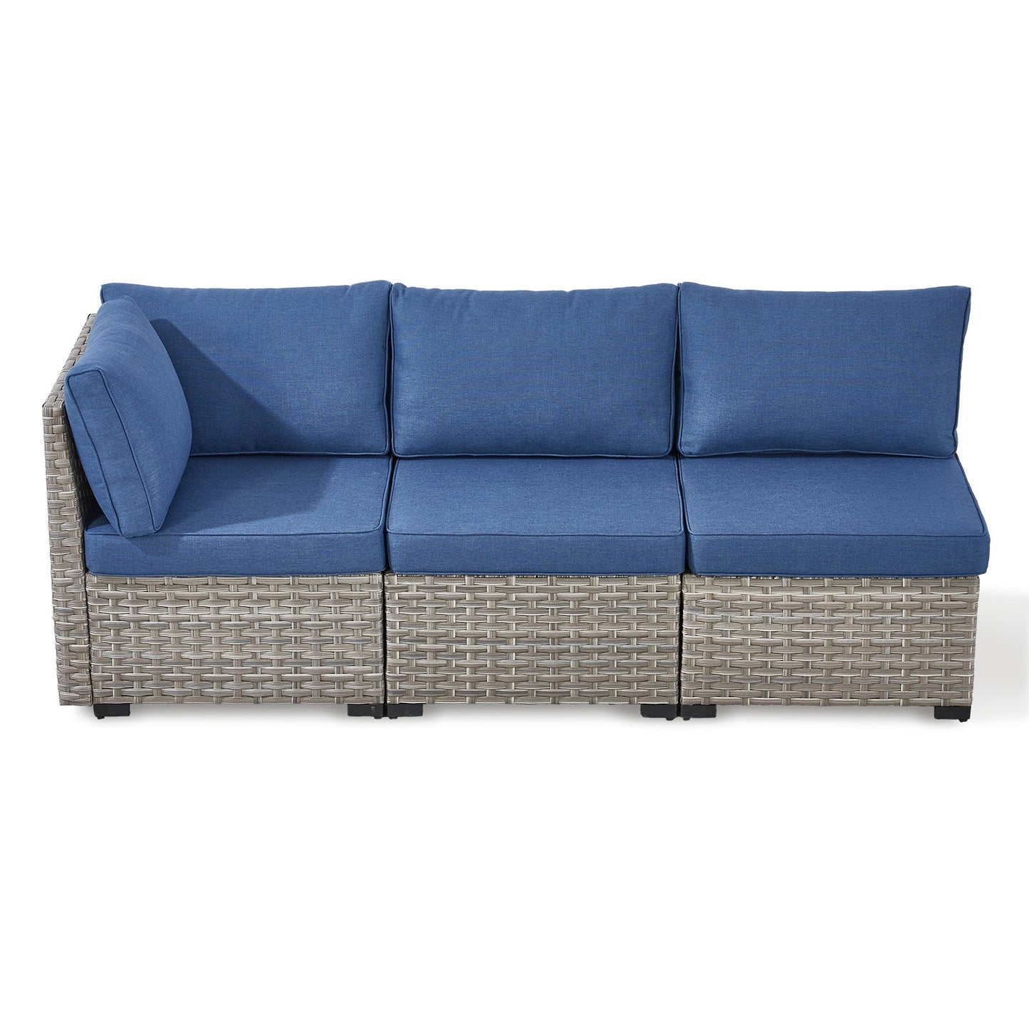 Rilyson Wicker Outdoor Sectional with Blue Cushions and Stainless Steel Frame