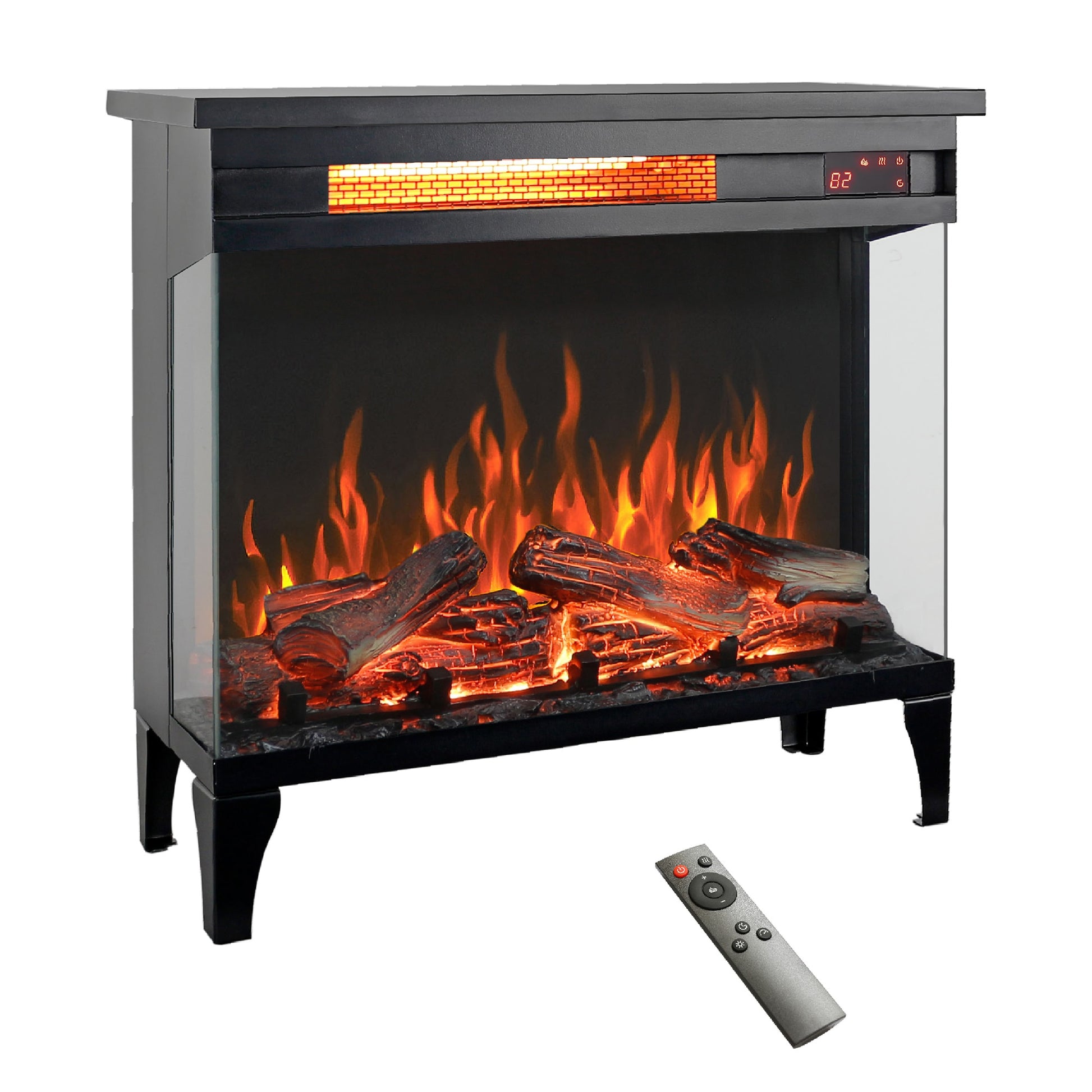 Sumyeg 23.9-in W Antique Black Free standing LED Corner or flat wall Electric Fireplace with Remote Control Included