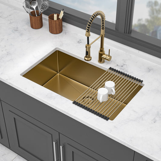 Tatayosi Undermount Gold Kitchen Sink 32x19 inch Stainless Steel 16 Gauge Deep Single Bowl Sinks