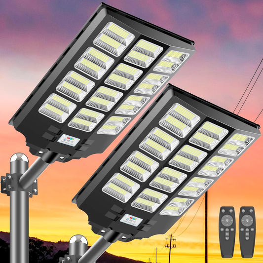 Deepn  2 Pack Solar Street Lights 3600W 300000 Lumens Waterproof LED Flood Lights Solar Powered with Motion Sensor Remote Dusk to Dawn  For Outside Yard