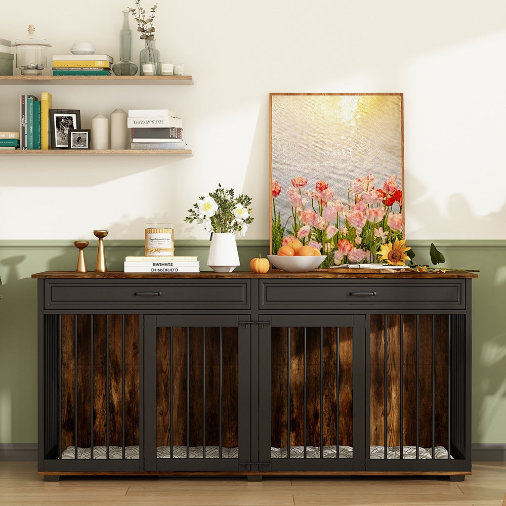 Homsee Composite Indoor Large Dog House Rustic Wooden Pet Crate Furniture Style Dog Kennel for Multiple Pets or Large Breeds