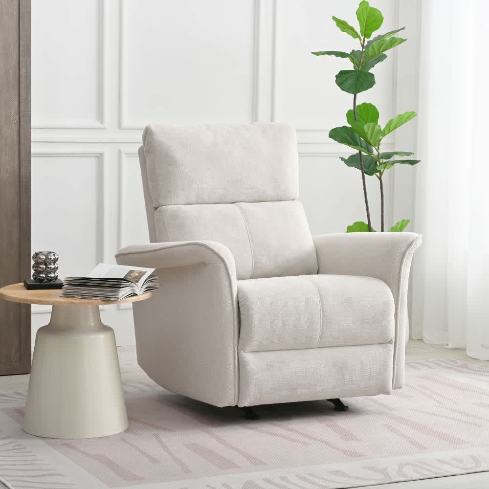 Coolbibila Gray Fabric Manual Rocker Recliner Chair with Glider Handle Wide Armrests for Nursery Living Room