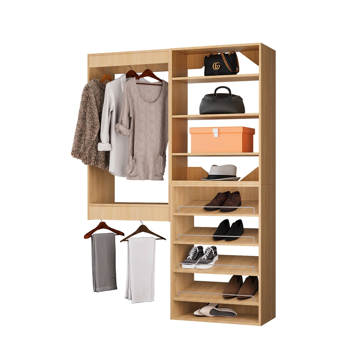 LOVMOR  61 in Wood Modular Closet System Unit-Customizable Wall Mounted Walk-In Closets for Bedroom or Walk-in Closet