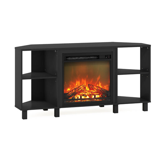 HomLux  Corner Fireplace TV Stand for TVs up to 55in 4 Open Shelves Black