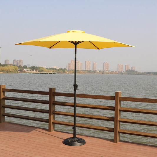 ToolCat 8.86-ft Steel Yellow Crank Market Patio Umbrella with Base