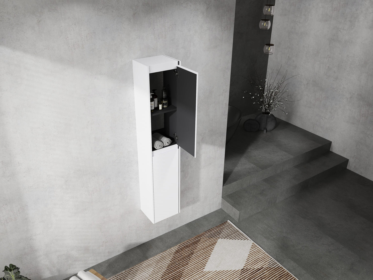 Tatayosi 12inches Bathroom Side Cabinet 2-Soft Close Doors Float Mounting Design(KD-Packing)