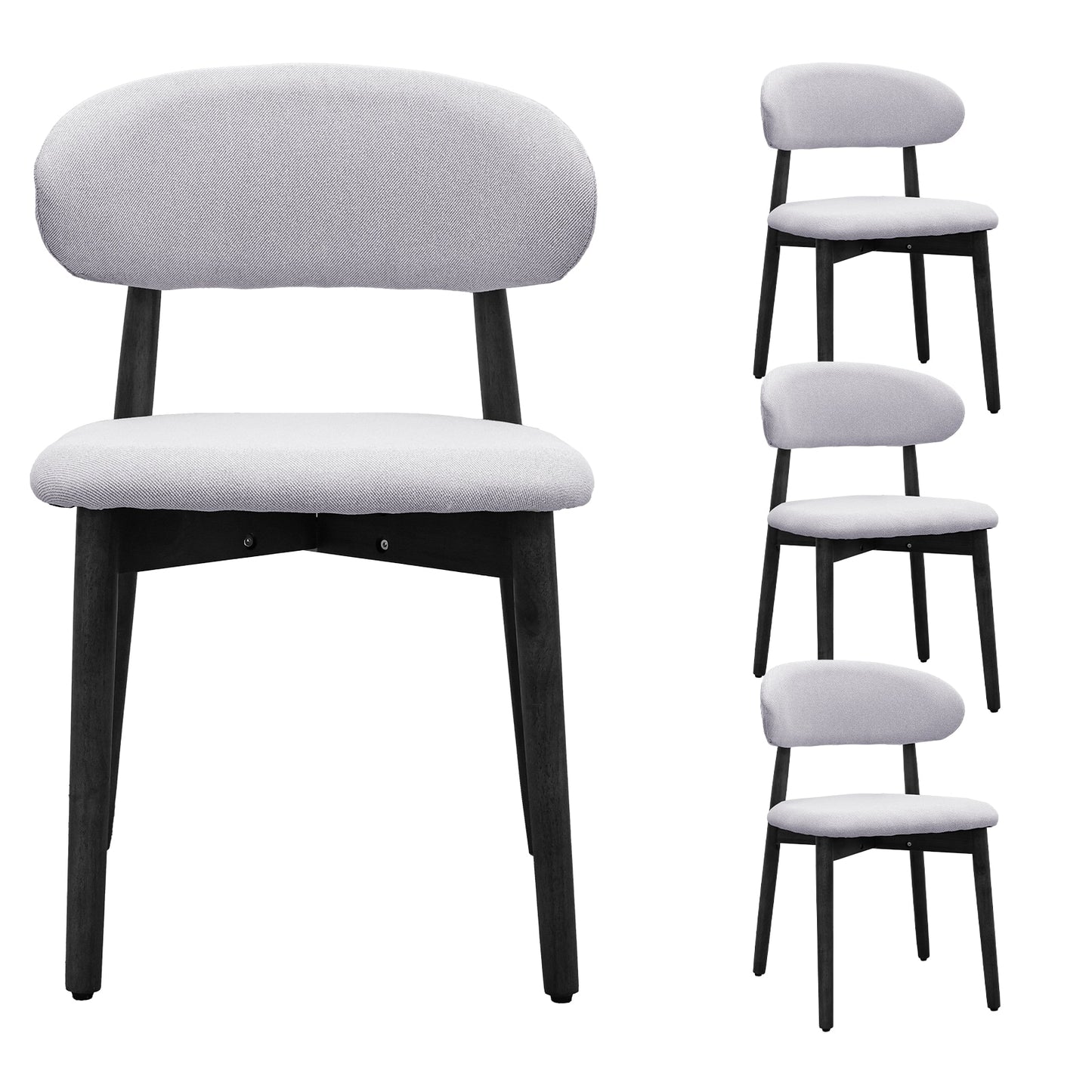 Tatayosi Washed Blue Cotton-Linen Fabric Upholstered Dining Chair with Black Solid Wood Legs; Armless Chair Set of 4 for Kitchen; Restaurant; Living; Meeting Room
