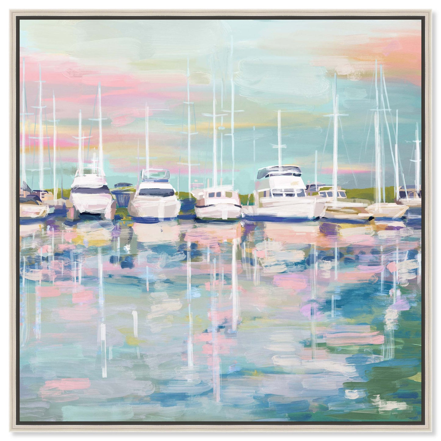 Art Remedy Coastal Dock Coastal Print by  Silver Frame 40 x 40