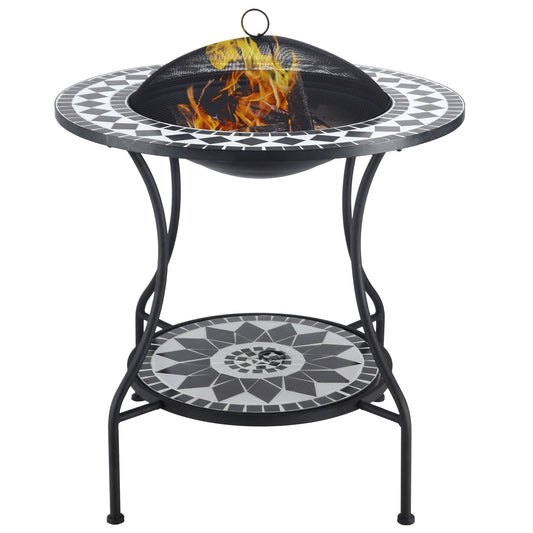 Tatayosi 30 Outdoor Fire Pit Dining Table 3-in-1 Round Wood Burning Fire Pit Bowl Patio Ice Bucket with Storage Shelf Spark Screen Cover for BBQ Bonfire Camping Mosaic