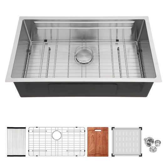 LIVIZA Undermount 33-in x 19-in Stainless steel Single bowl 16 -Gauge Workstation Kitchen Sink with Drainboard