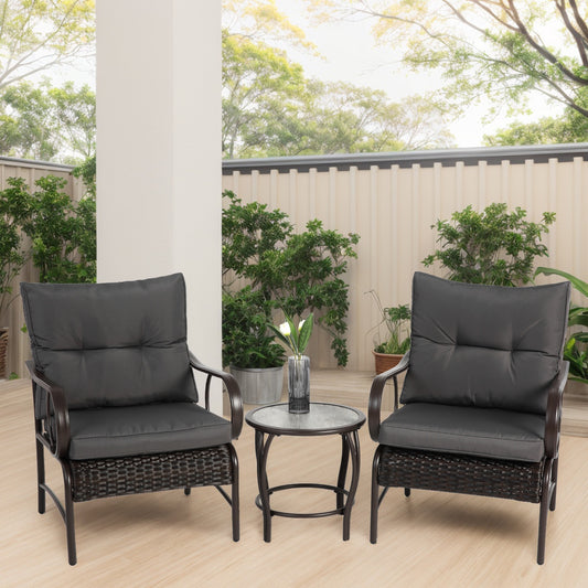 Dexmalle  3 Pieces Patio Set Outdoor Wicker Furniture Sets-Grey