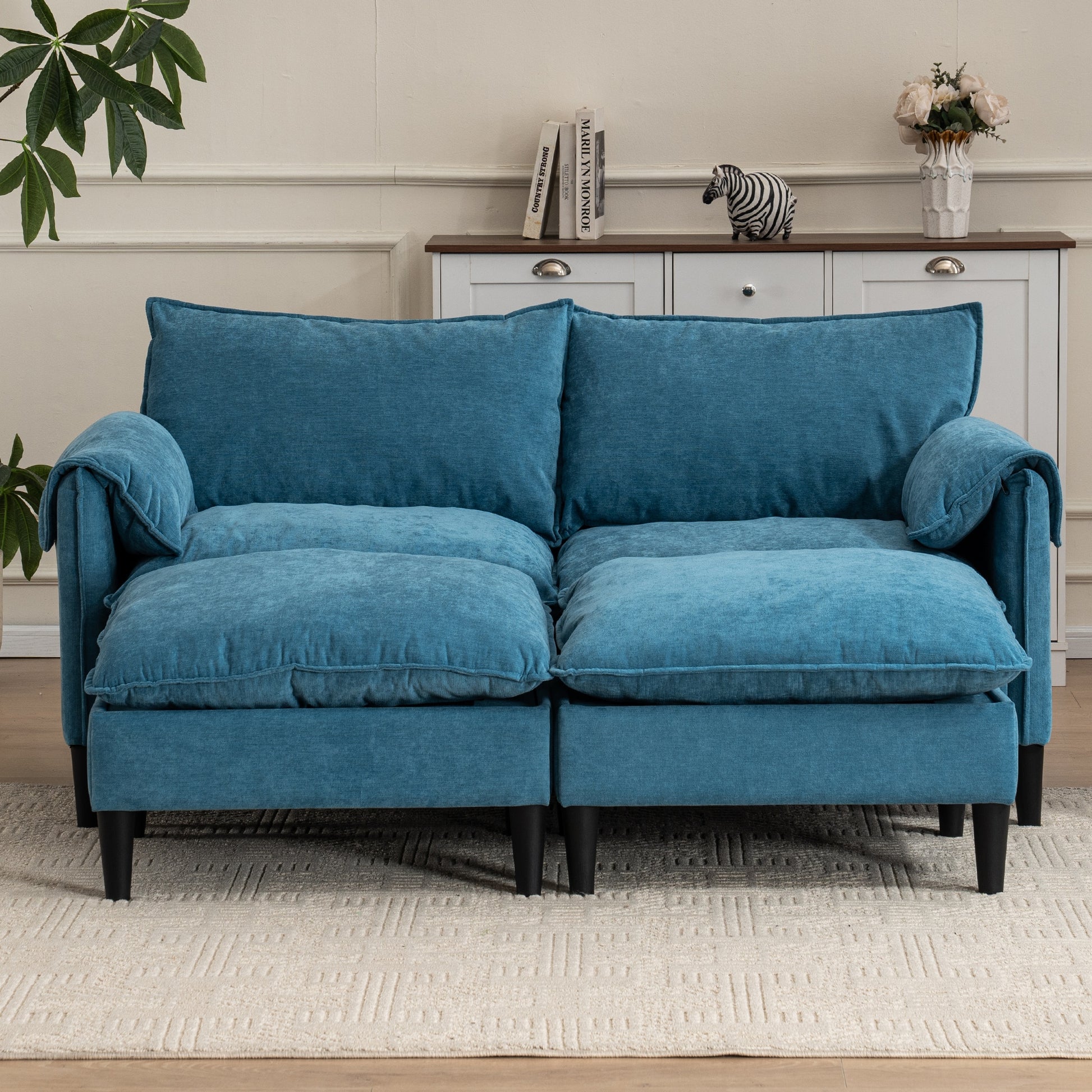 LOVMOR Convertible Combination Sofa Sofa U Shaped Sofa with Footstools with Storage  Gray Sofa for Living Room Bedroom Office Small Space 2 Seater Combination Sofa Lake Blue